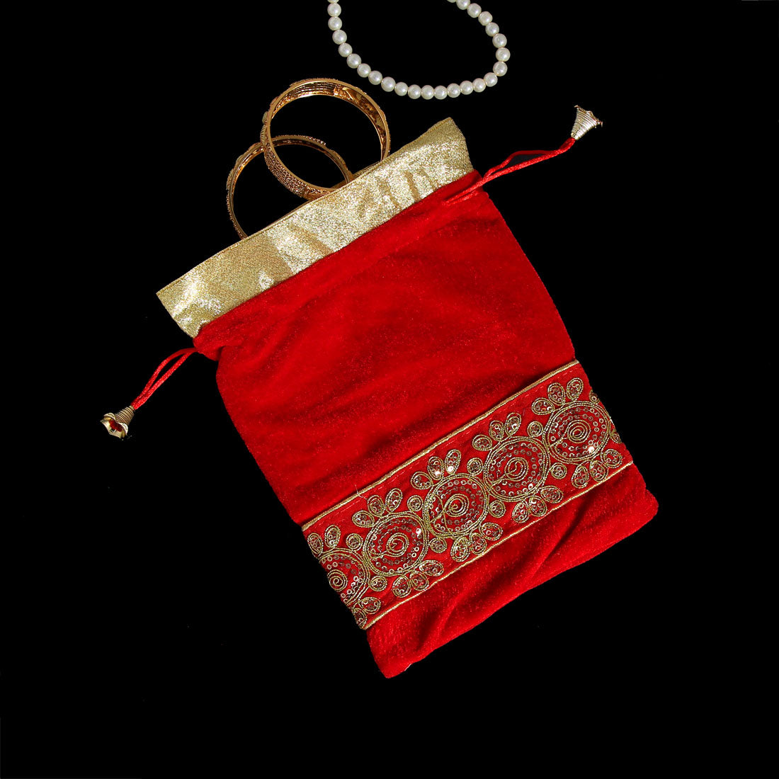 Red Color Velvet 5 Potli Velvet Bags (PTB210CMB) - preyans.com