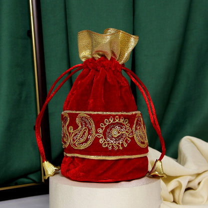 Red Color Velvet 10 Potli Velvet Bags (PTB212CMB) - preyans.com