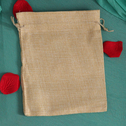 Beige Color 10 Pieces Of Jute Potli Bags (PTB220CMB) - preyans.com