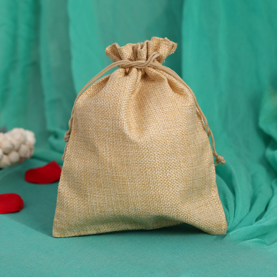 Beige Color 10 Pieces Of Jute Potli Bags (PTB220CMB) - preyans.com