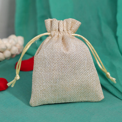 Cream Color 10 Pieces Of Jute Potli Bags (PTB221CMB) - preyans.com