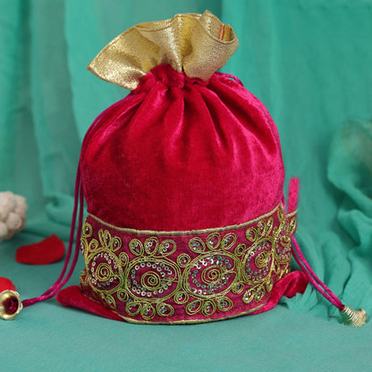 Assorted Color And Design 5 Potli Velvet Bags (PTB234CMB) - preyans.com