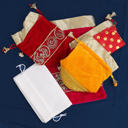 Assorted Color And Design 5 Potli Velvet Bags (PTB234CMB) - preyans.com