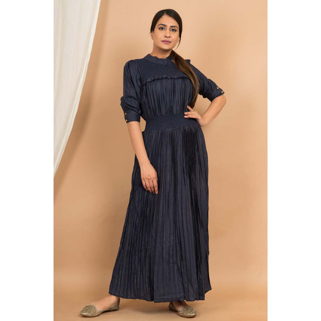 Navy Blue Color Rayon Solid Ethnic Gown (RED1141NBLU-L) - preyans.com