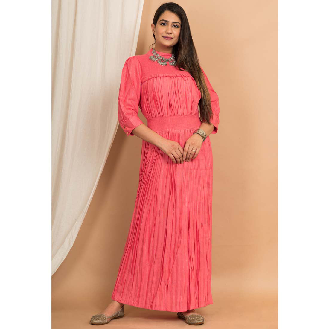 Pink Color Rayon Solid Ethnic Gown (RED1141PNK-L) - preyans.com