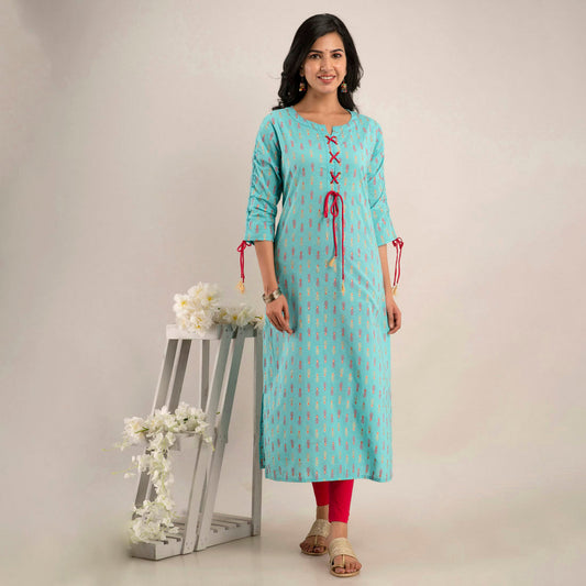 Firozi Color Straight Kurta (RK207FRZ) Firozi - Preyans.com