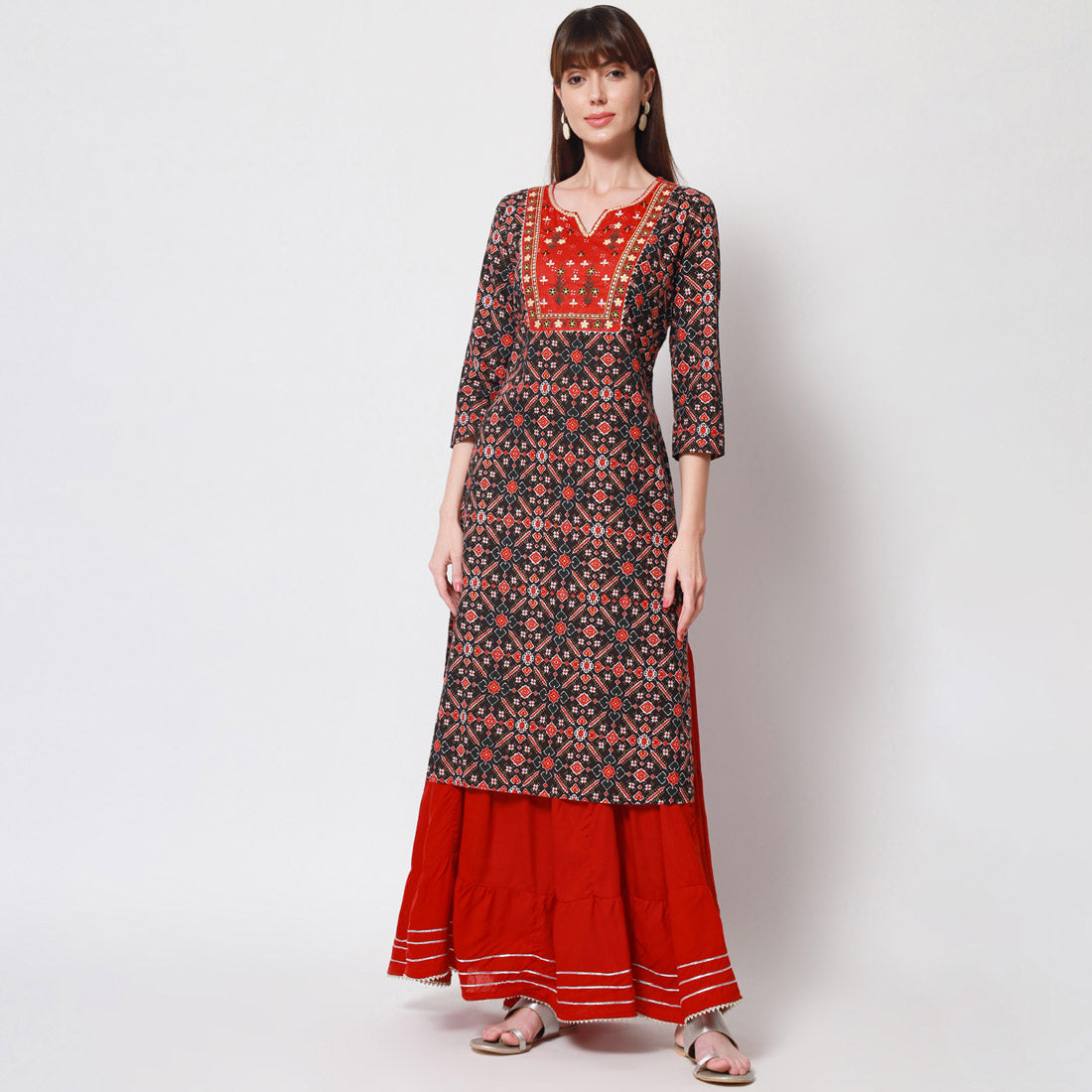 Red & Black Color Straight Kurta (RK210RED) - Preyans.com