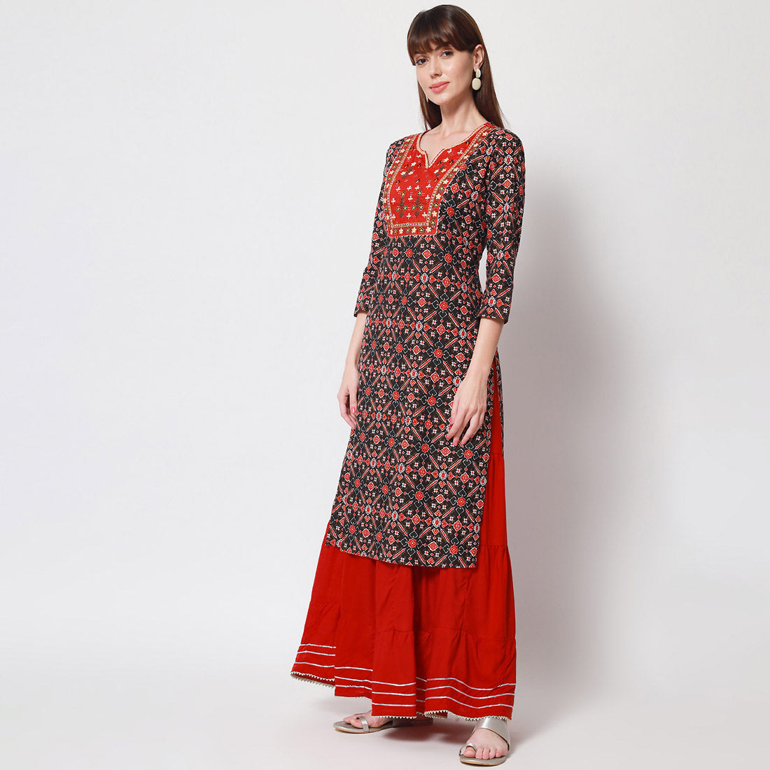 Red & Black Color Straight Kurta (RK210RED) - Preyans.com