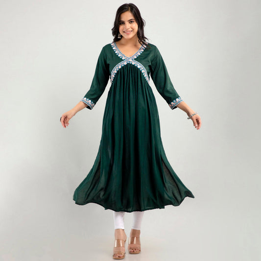 Green Color Anarkali Kurta (RK214GRN) Green - Preyans.com