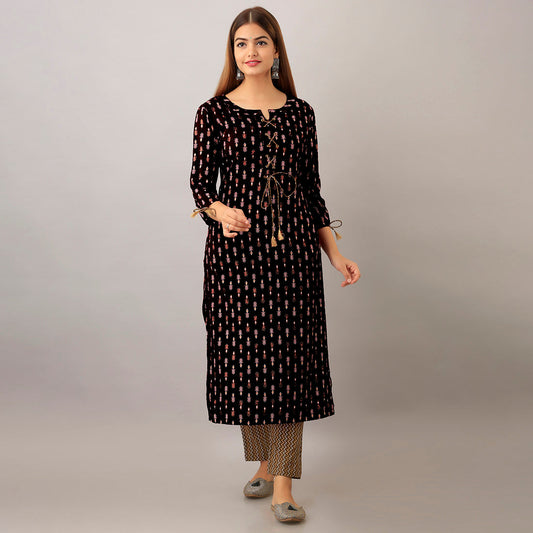 Black Color Straight Kurta (RK228BLK) Black - Preyans.com