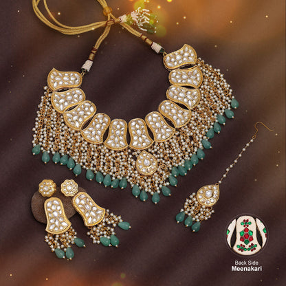 Rama Green Color Back Side Meena Work Kundan Necklace Set (SRHJN107RGRN) - preyans.com