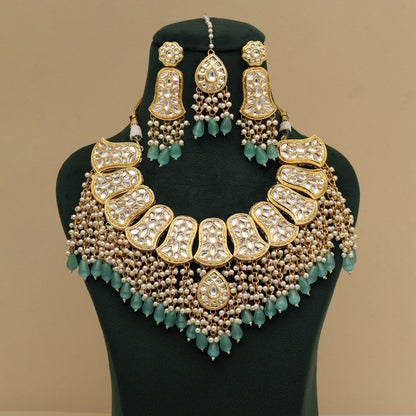 Rama Green Color Back Side Meena Work Kundan Necklace Set (SRHJN107RGRN) - preyans.com