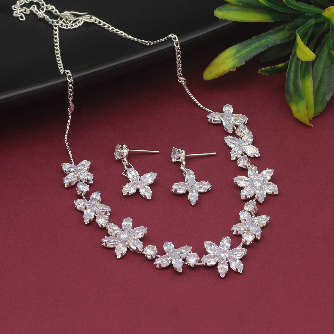 White Color Stone Necklace Set (STN139WHT) - preyans.com