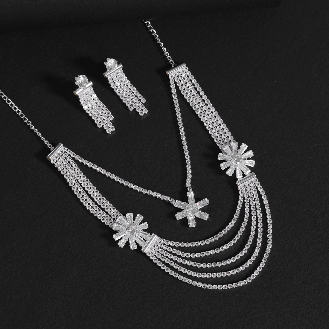 Silver Color Stone Necklace Set (STN148SLV) - preyans.com