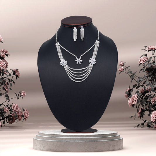 Silver Color Stone Necklace Set (STN148SLV) - preyans.com