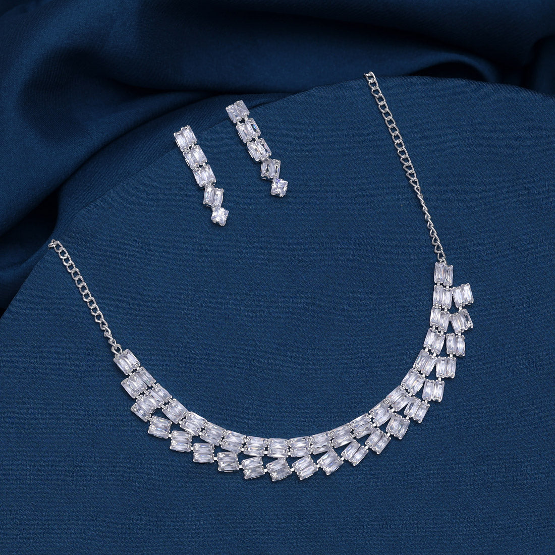 Silver Color Stone Necklace Set (STN173SLV) - preyans.com