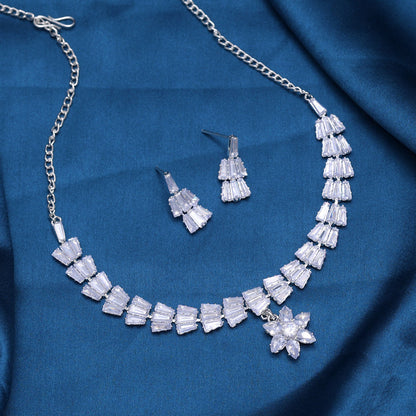 Silver Color Stone Necklace Set (STN174SLV) - preyans.com