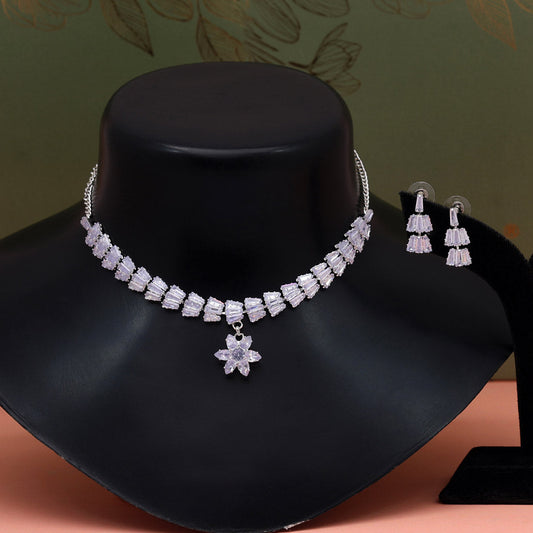 Silver Color Stone Necklace Set (STN174SLV) - preyans.com