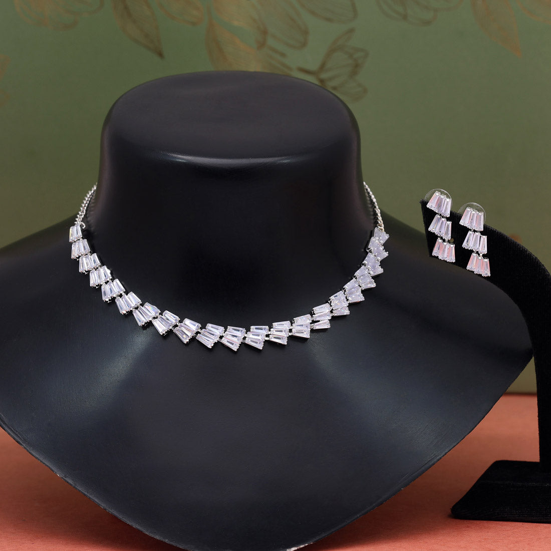 Silver Color Stone Necklace Set (STN176SLV) - preyans.com