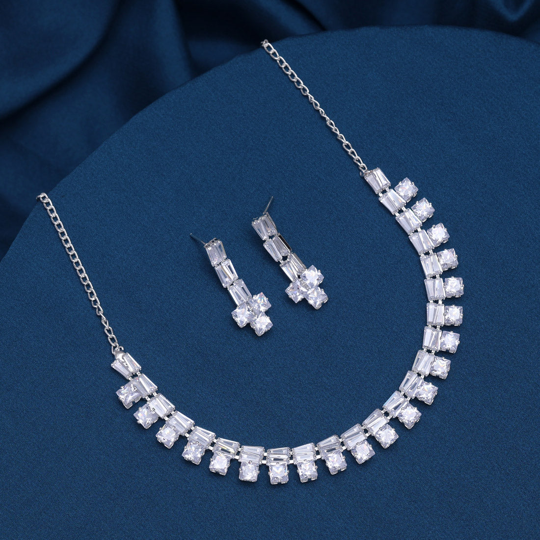 Silver Color Stone Necklace Set (STN177SLV) - preyans.com