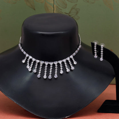 Silver Color Stone Necklace Set (STN179SLV) - preyans.com