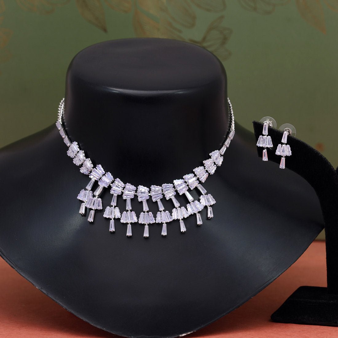 Silver Color Stone Necklace Set (STN181SLV) - preyans.com