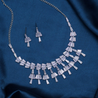 Silver Color Stone Necklace Set (STN181SLV) - preyans.com