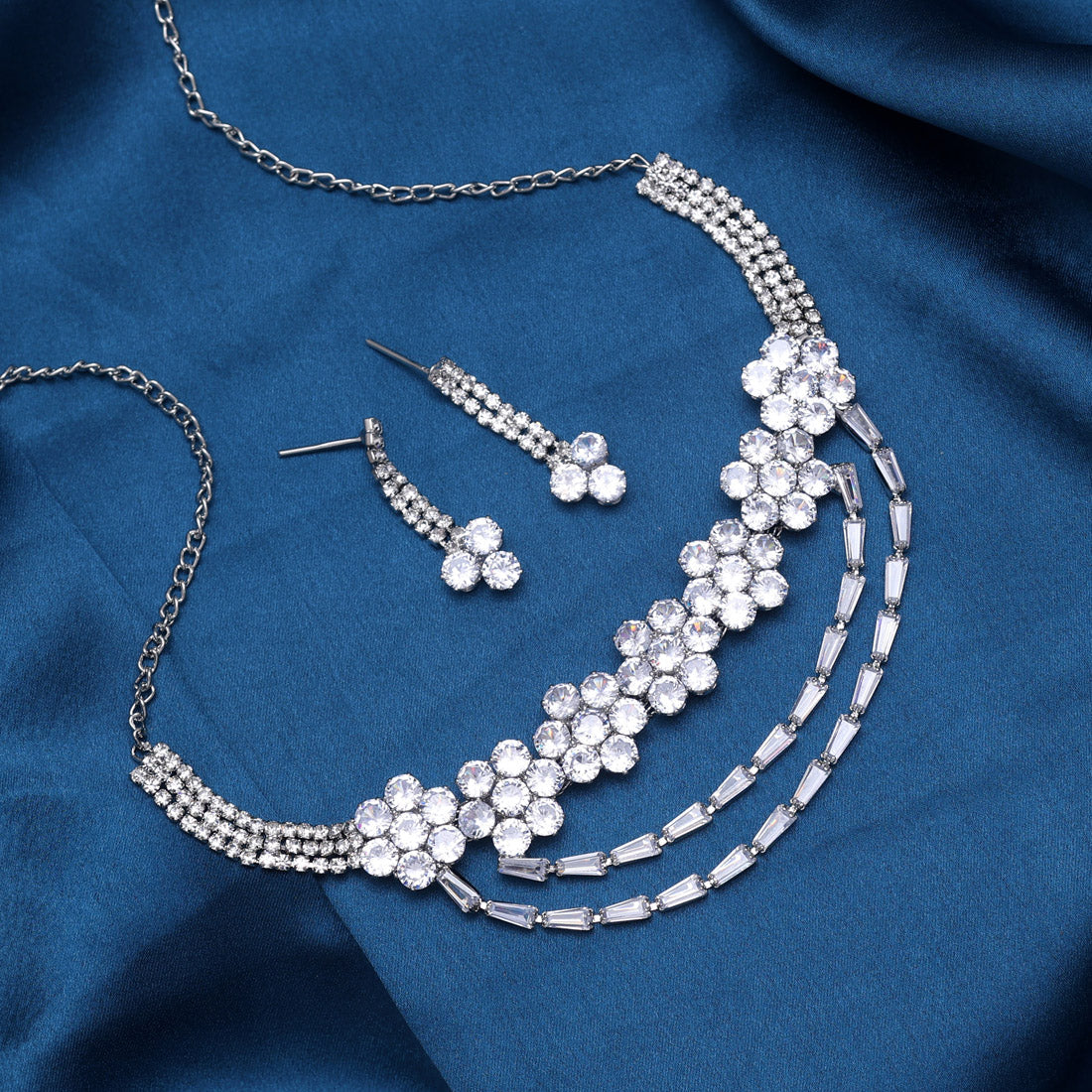 Silver Color Stone Necklace Set (STN185SLV) - preyans.com