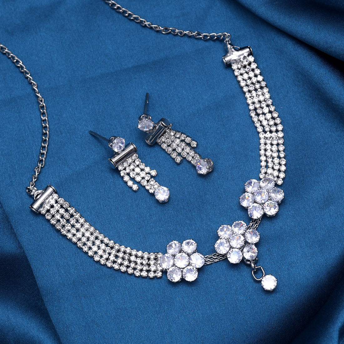 Silver Color Stone Necklace Set (STN189SLV) - preyans.com