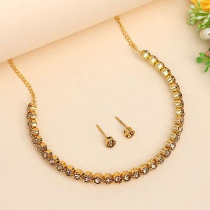 Gold Color Choker Stone Necklace Set (STN204GLD) - Preyans.com