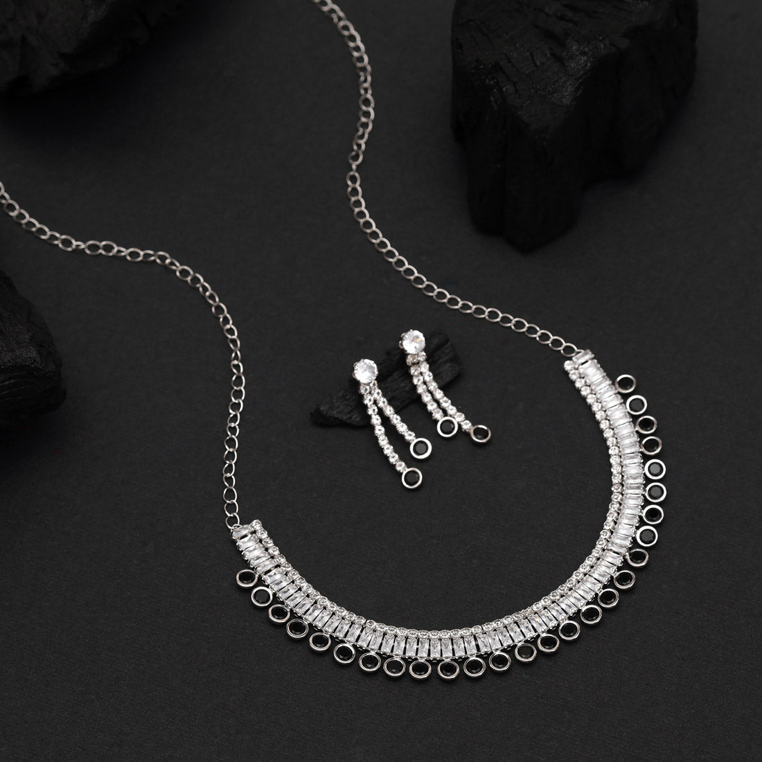 Black Color Stone Necklace Set (STN205BLK) - Preyans.com