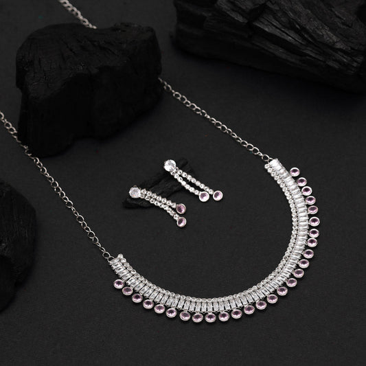 Pink Color Stone Necklace Set (STN205PNK) - Preyans.com