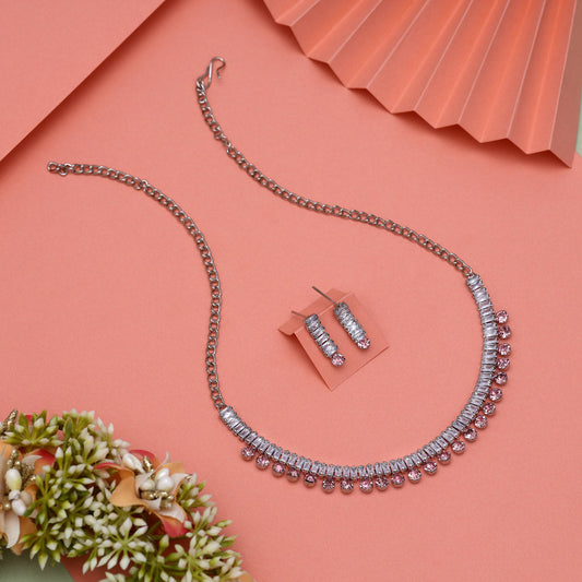 Pink Color Stone Necklace Set (STN206PNK) - Preyans.com