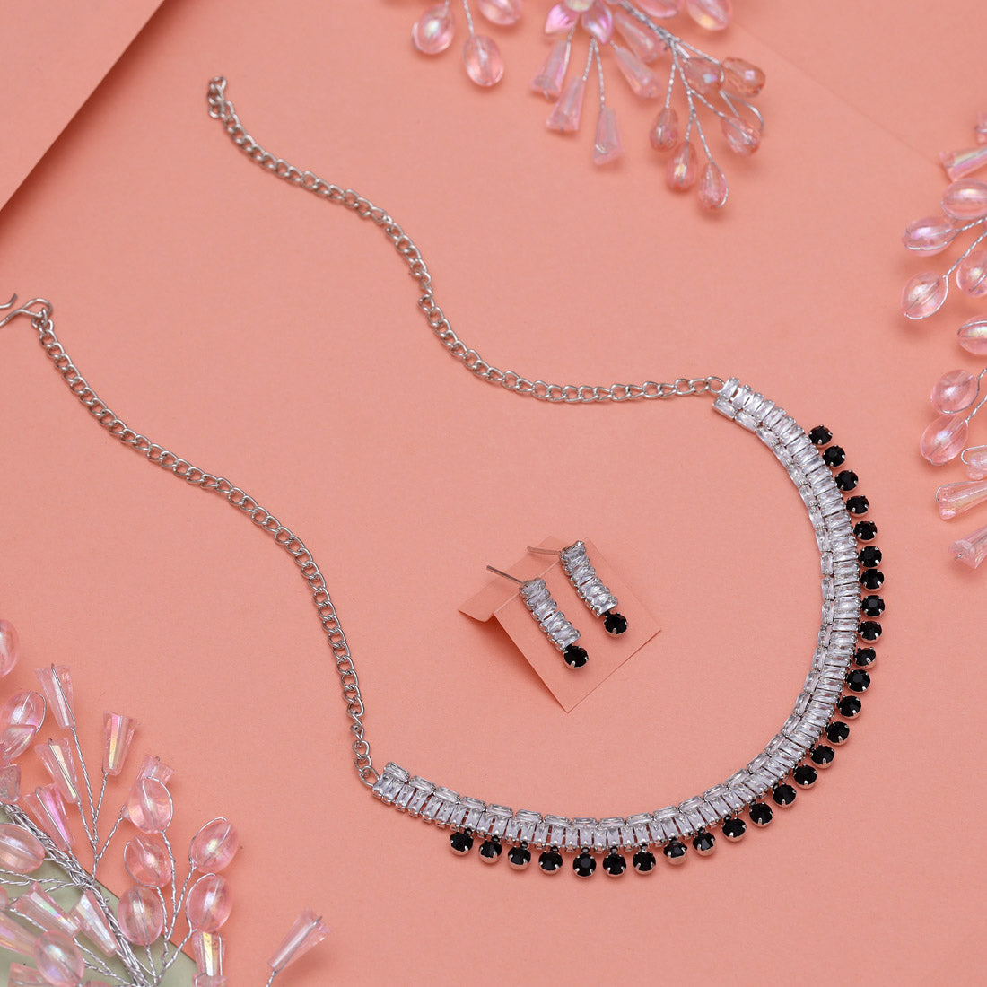 Black Color Stone Necklace Set (STN207BLK) - Preyans.com