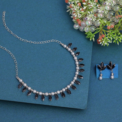 Black Color Stone Necklace Set (STN208BLK) - Preyans.com