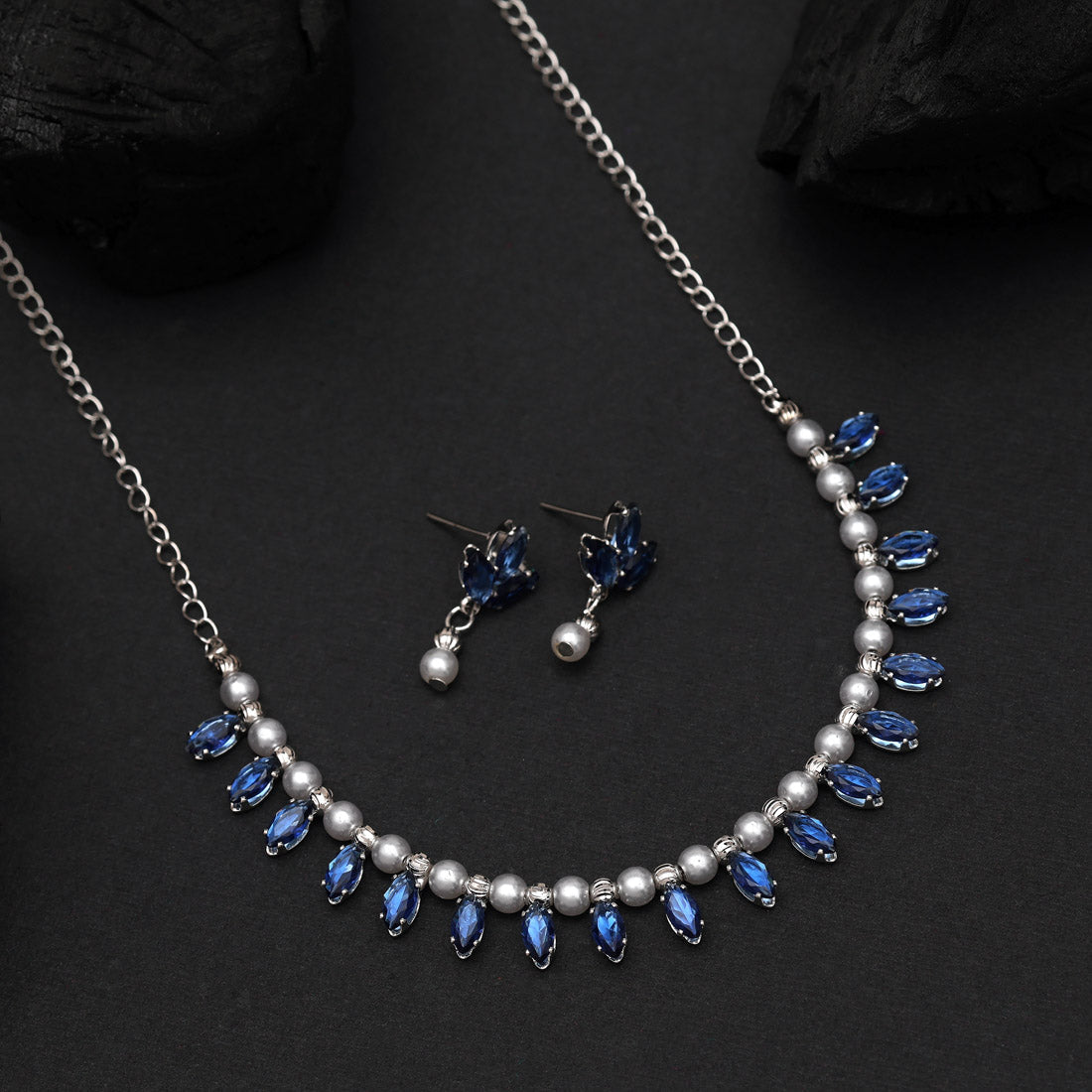 Blue Color Stone Necklace Set (STN208BLU) - Preyans.com