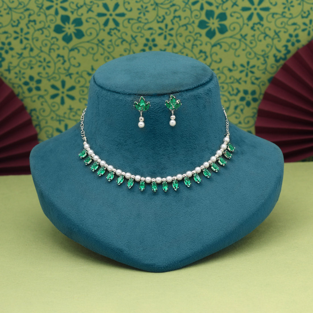 Green Color Stone Necklace Set (STN208GRN) - Preyans.com