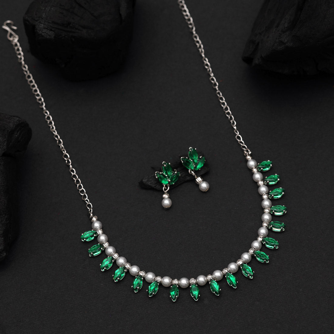 Green Color Stone Necklace Set (STN208GRN) - Preyans.com