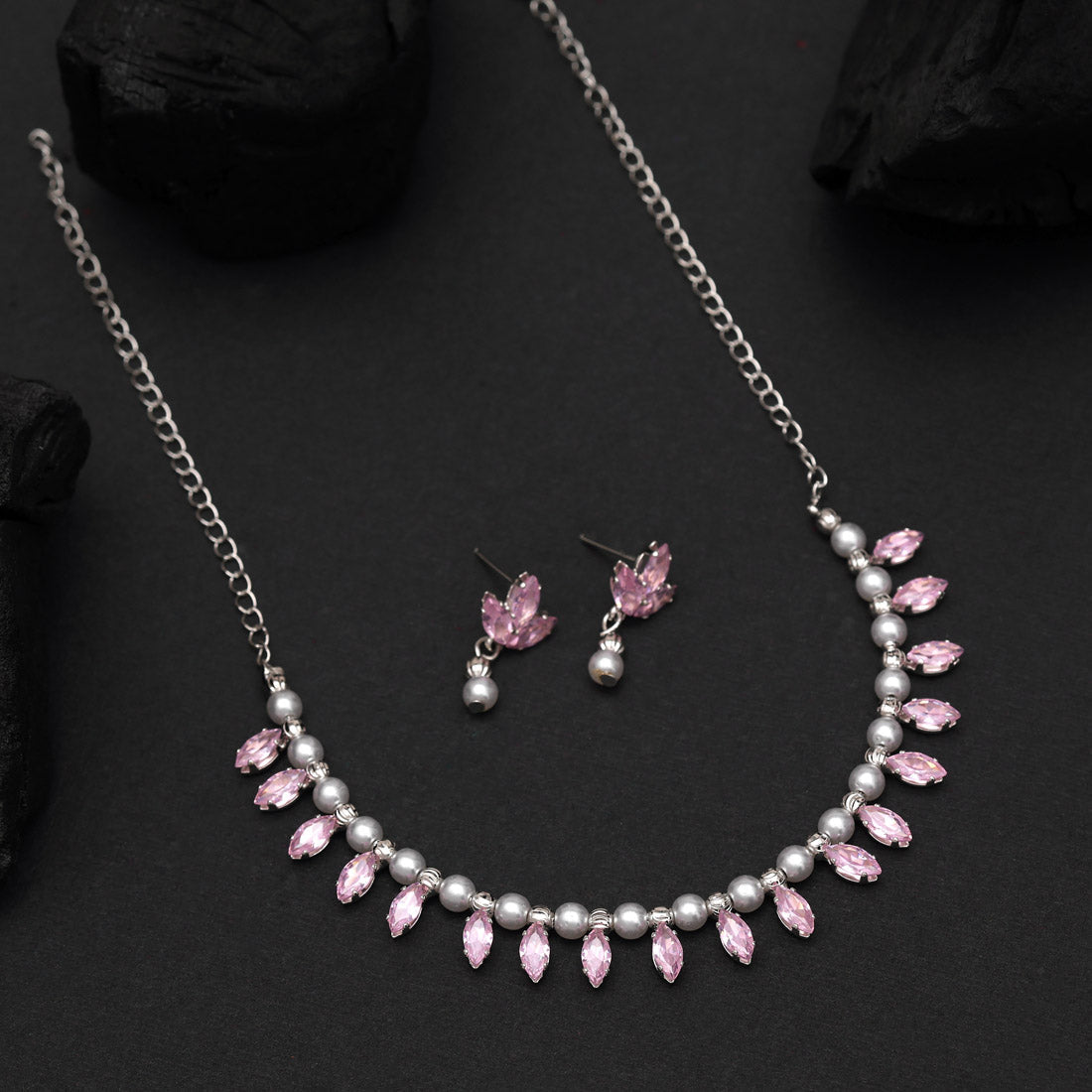 Light Pink Color Stone Necklace Set (STN208LPNK) - Preyans.com