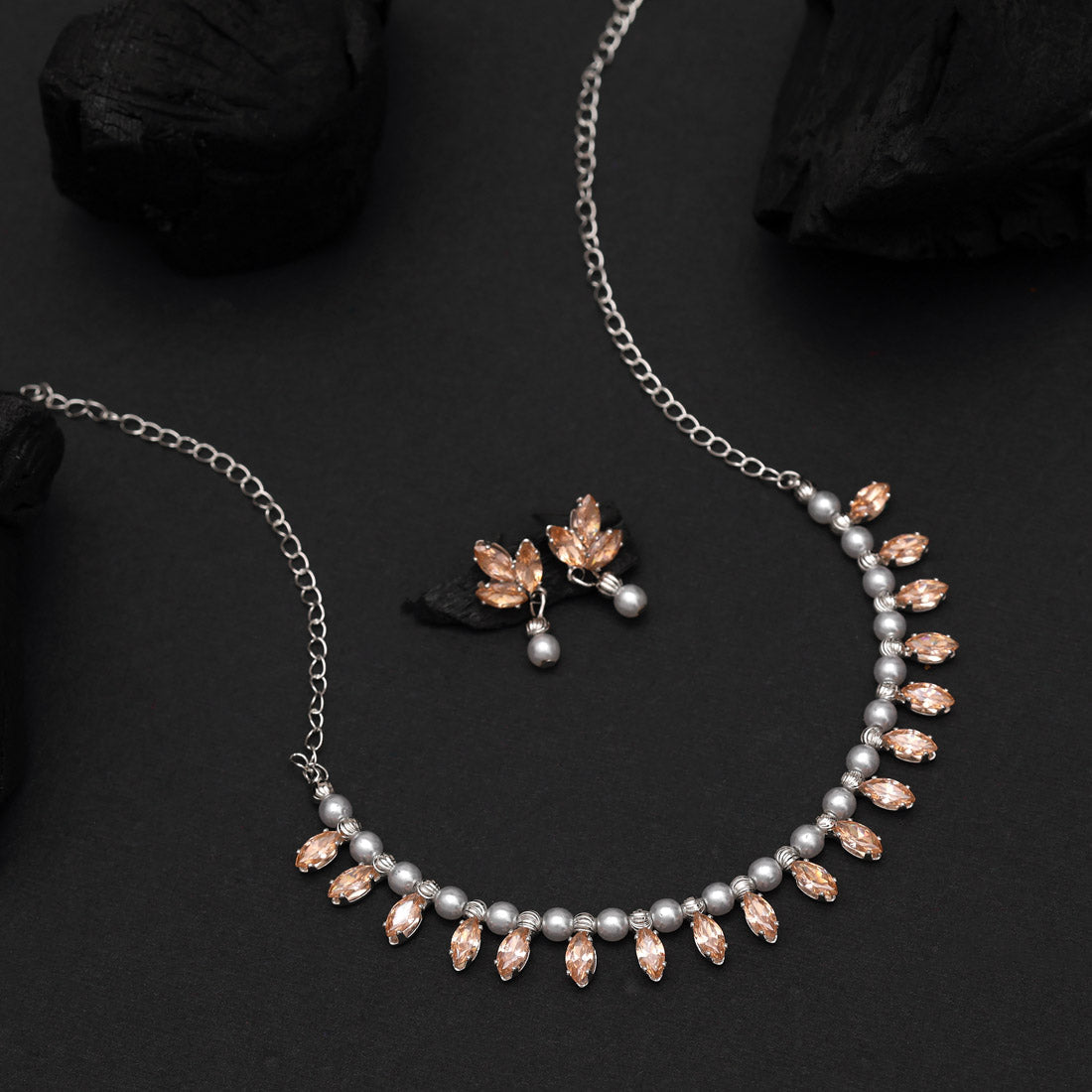 Peach Color Stone Necklace Set (STN208PCH) - Preyans.com