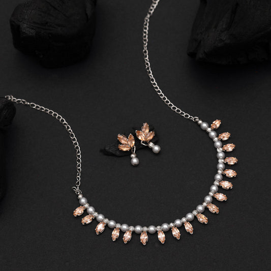 Peach Color Stone Necklace Set (STN208PCH) - Preyans.com