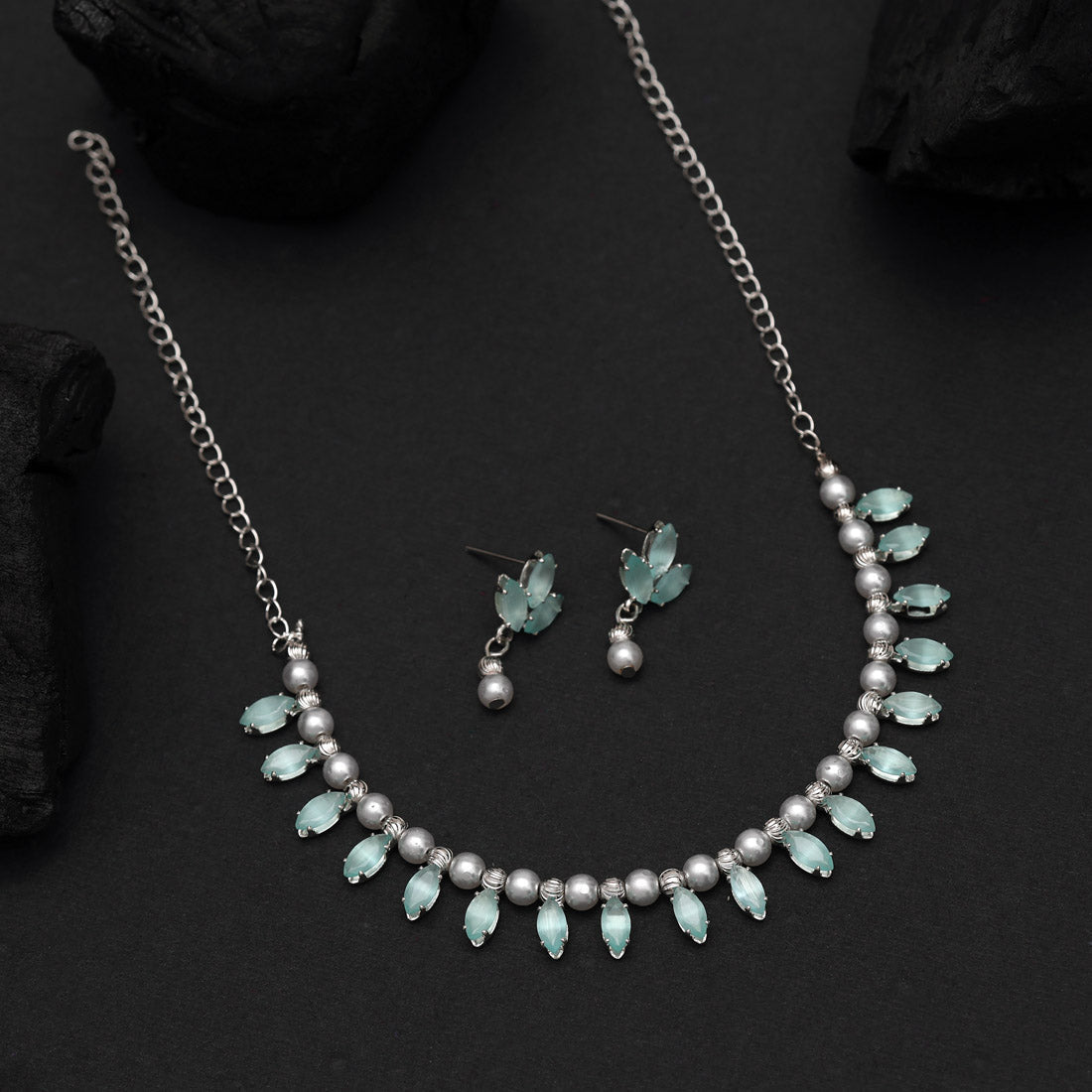 Parrot Green Color Stone Necklace Set (STN208PGRN) - Preyans.com