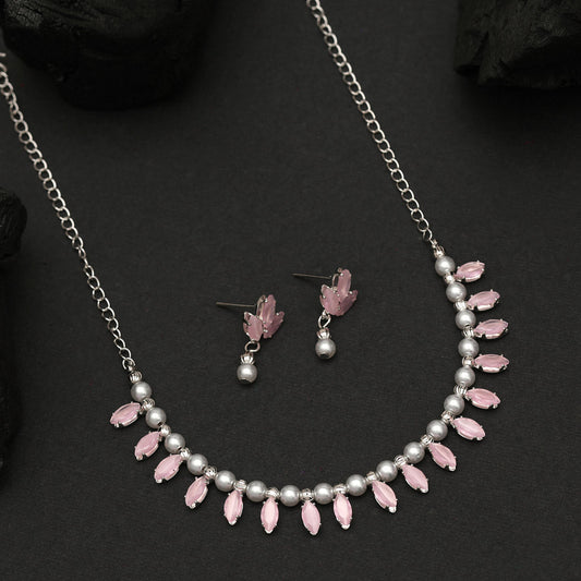 Pink Color Stone Necklace Set (STN208PNK) - Preyans.com