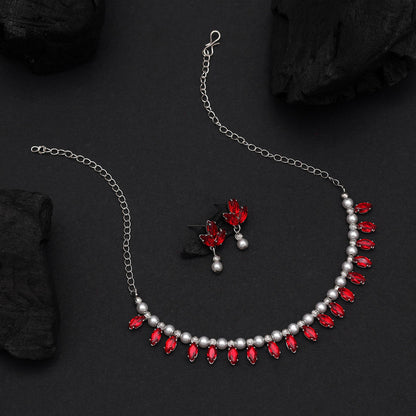 Red Color Stone Necklace Set (STN208RED) - Preyans.com