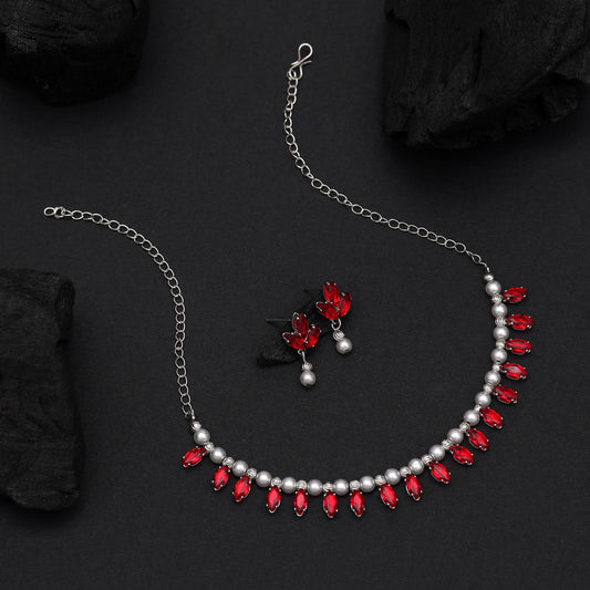 Red Color Stone Necklace Set (STN208RED) - Preyans.com