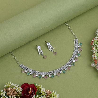 Pink & Pista Green Color Stone Necklace Set (STN215PNKPGRN) - Preyans.com