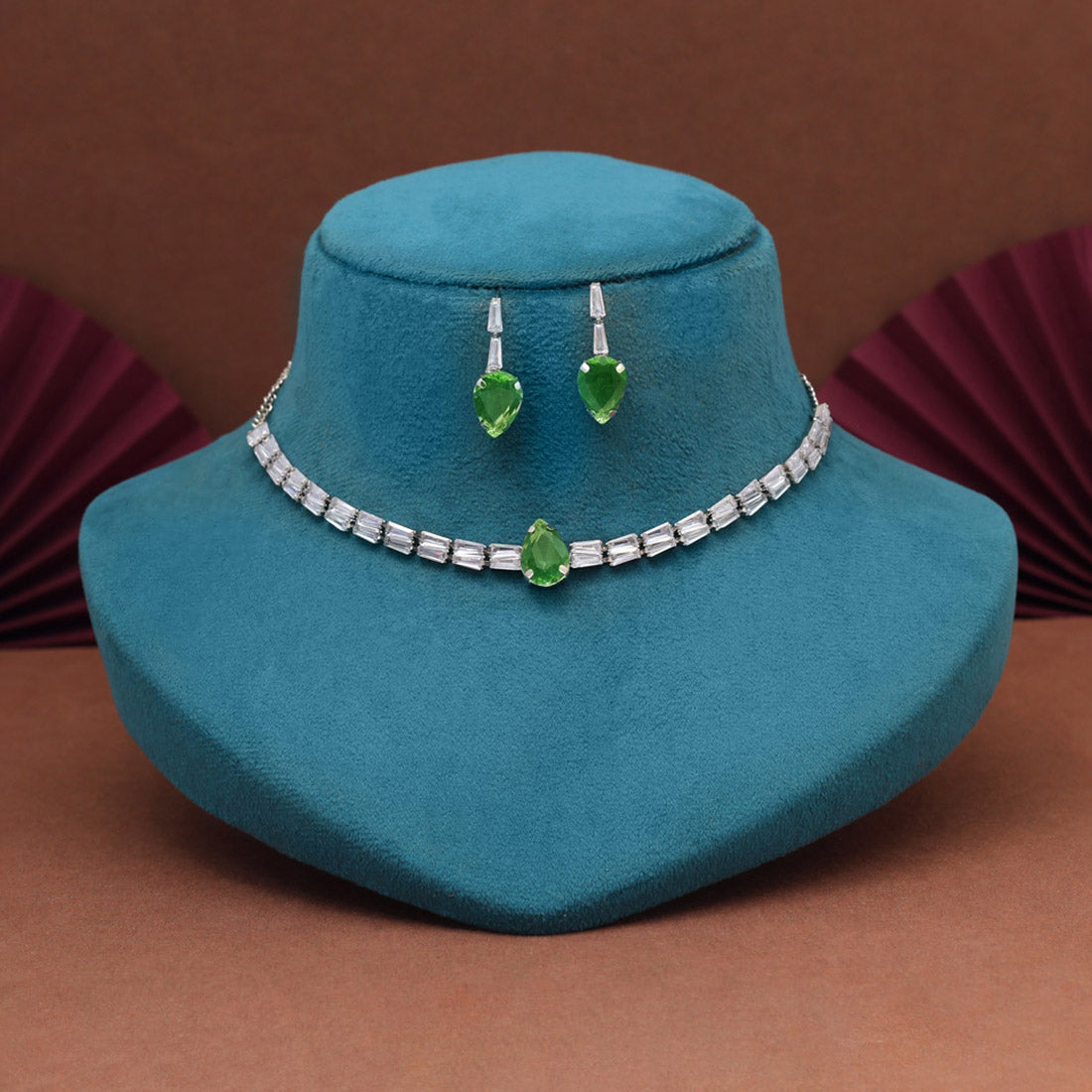 Light Green Color Stone Necklace Set (STN216LGRN) - Preyans.com