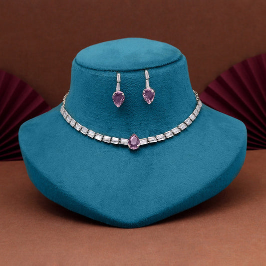 Pink Color Stone Necklace Set (STN216PNK)