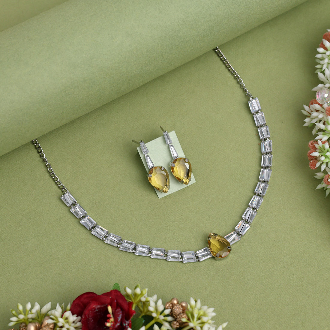 Yellow Color Stone Necklace Set (STN216YLW)