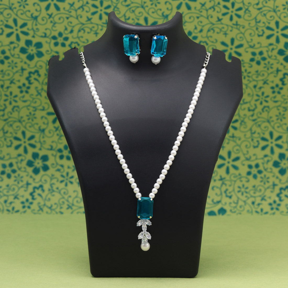 Firozi Color Stone Necklace Set (STN217FRZ) - Preyans.com